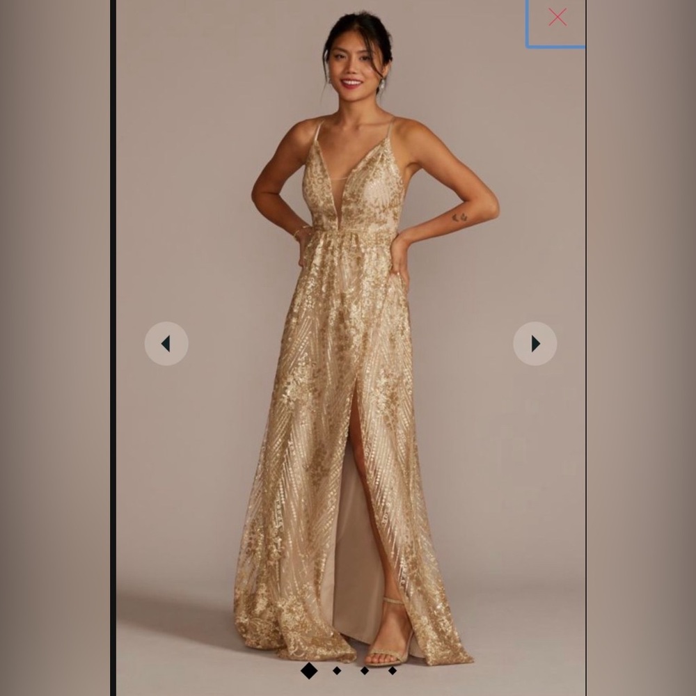 David’s Bridal GALINA SIGNATURE Sequin Plunge Dress - Size 18